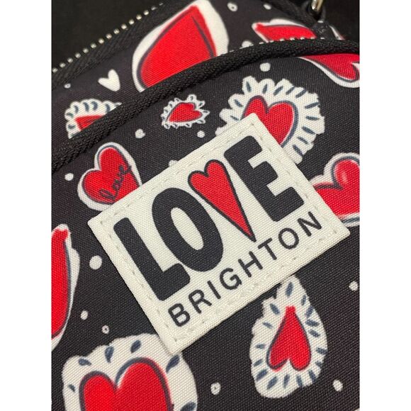 ~ NEW Brighton Hearts a Flutter Crossbody Bag Utility Black Red Love Silver Hrdw - Picture 9 of 13